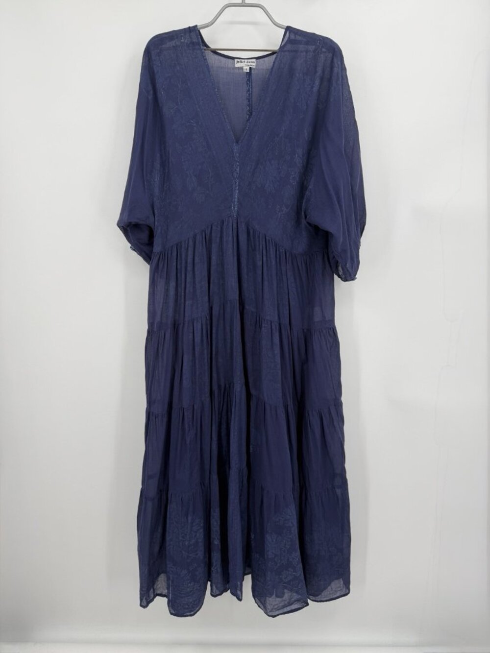 Juliet Dunn Indigo Rose Border V-Neck Maxi Caftan Swim Cover-up Dress size 1/S